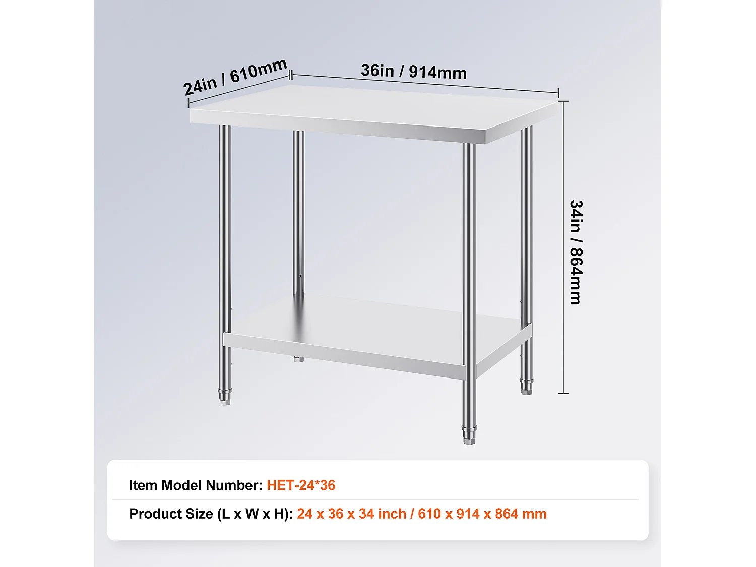 Keuken Werktafel SucceBuy 60.96x91.44x86.36 cm, Werkbereidingsplank in Roestvrij Staal