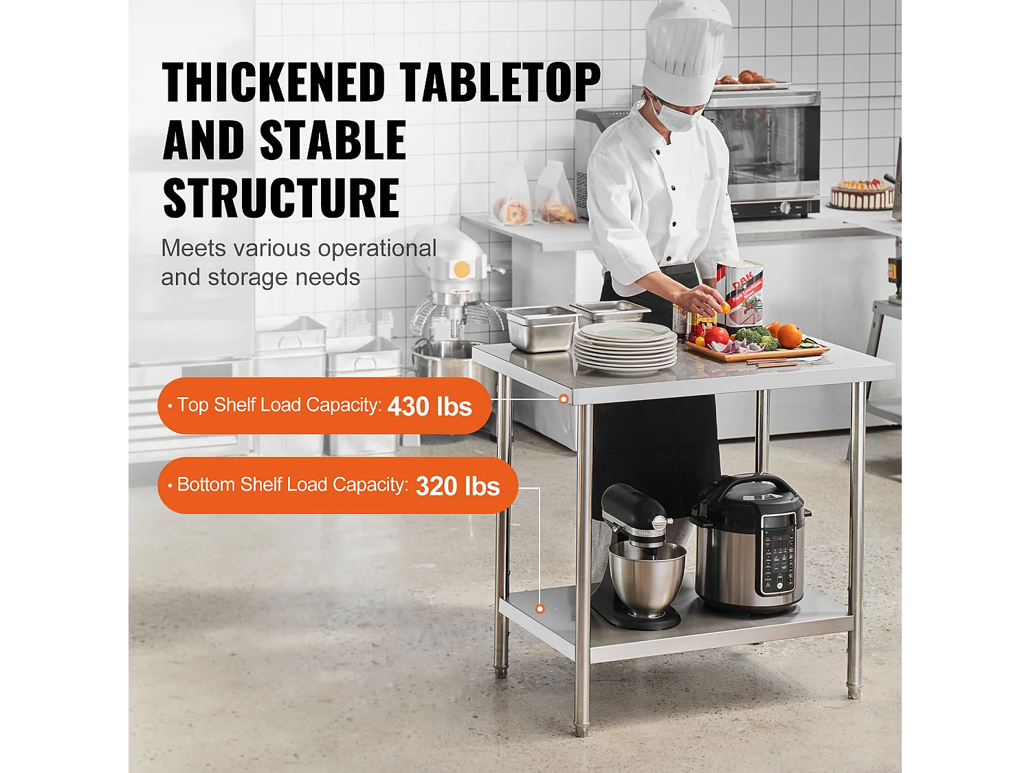 Keuken Werktafel SucceBuy 60.96x91.44x86.36 cm, Werkbereidingsplank in Roestvrij Staal