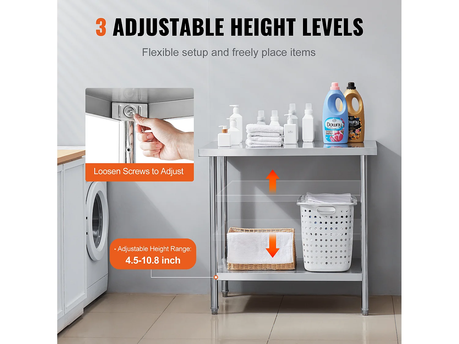 Keuken Werktafel SucceBuy 60.96x91.44x86.36 cm, Werkbereidingsplank in Roestvrij Staal