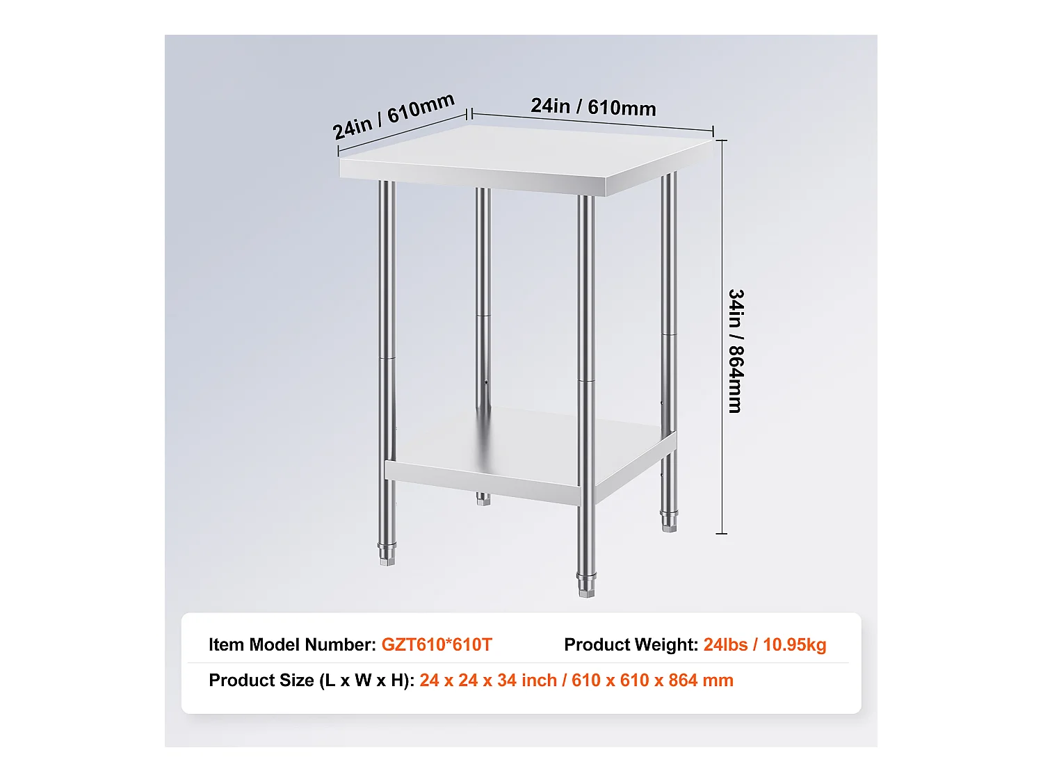 Werktafel voor Keuken SucceBuy, Voorbereidingstafel in RVS, 60.96x60.96x86.36 cm, Commercieel Voedingswerkpost