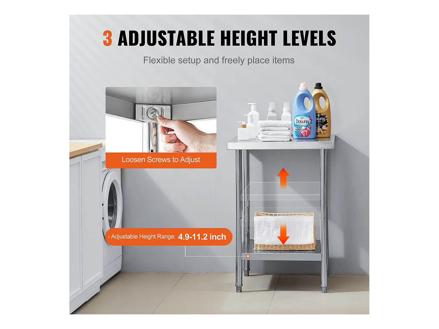 Werktafel voor Keuken SucceBuy, Voorbereidingstafel in RVS, 60.96x60.96x86.36 cm, Commercieel Voedingswerkpost