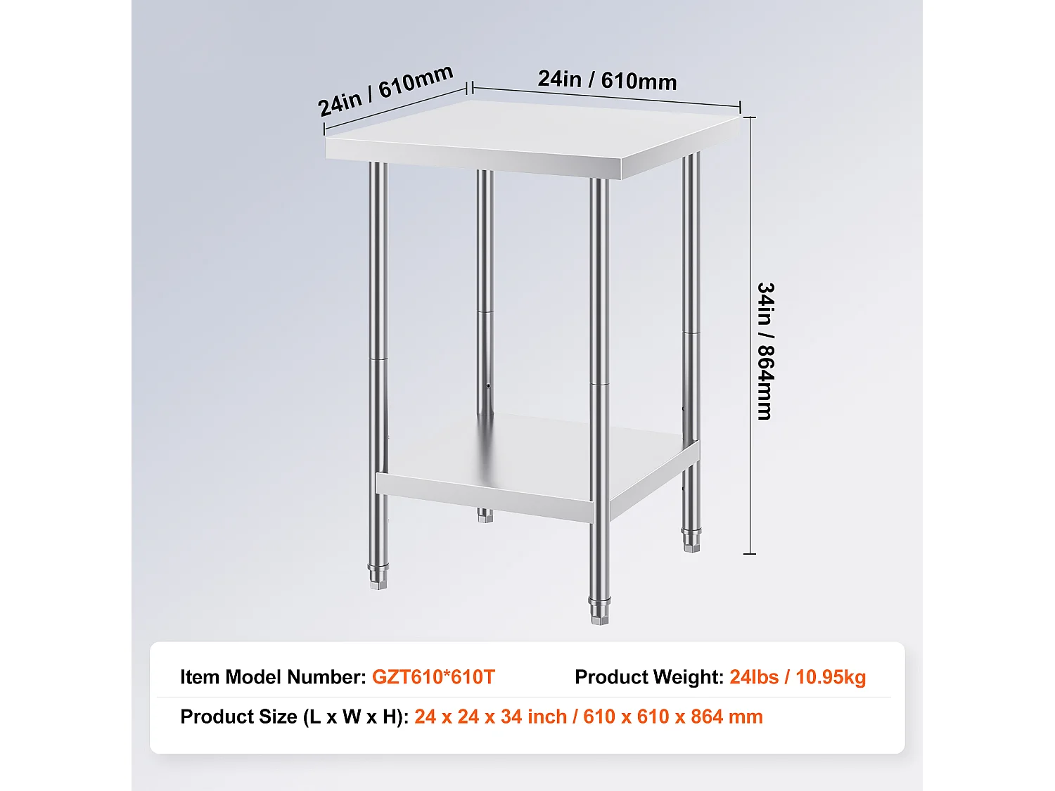 Mesa de Trabajo de Cocina SucceBuy, Mesa de Preparación en Acero Inoxidable, 60.96x60.96x86.36 cm, Puesto de Trabajo Alimentario Comercial