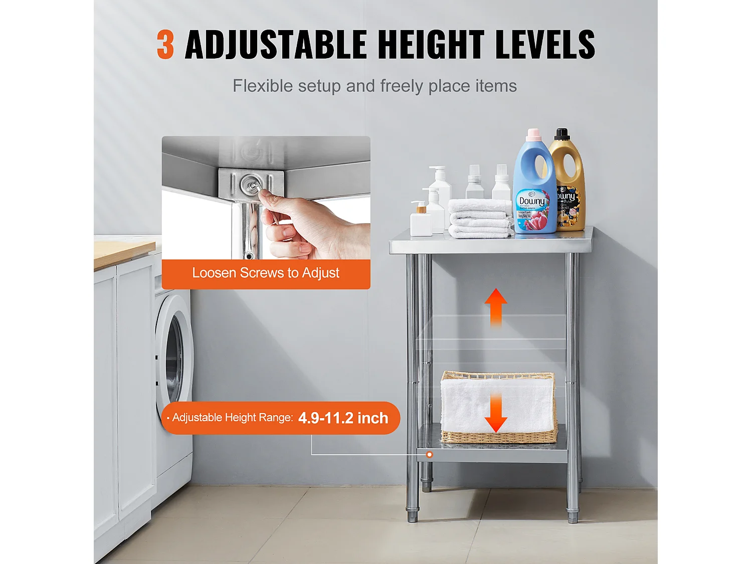 Mesa de Trabajo de Cocina SucceBuy, Mesa de Preparación en Acero Inoxidable, 60.96x60.96x86.36 cm, Puesto de Trabajo Alimentario Comercial