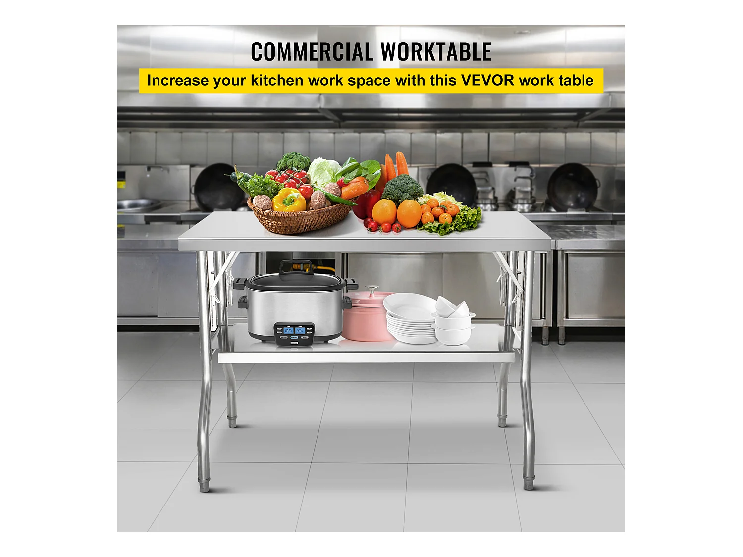 Table de Travail Cuisine SucceBuy 121.92x60.96 cm Acier Inoxydable, Table de Préparation Commerciale Pliante