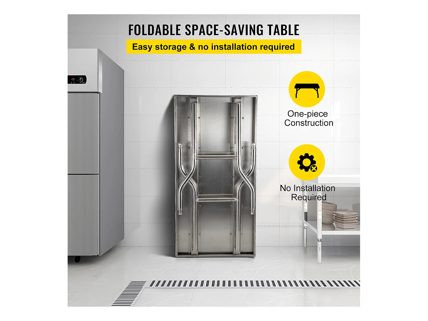 Table de Travail Cuisine SucceBuy 121.92x60.96 cm Acier Inoxydable, Table de Préparation Commerciale Pliante