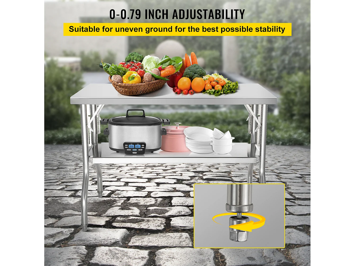 Mesa de Trabajo de Cocina SucceBuy 121.92x60.96 cm Acero Inoxidable, Mesa de Preparación Comercial Plegable