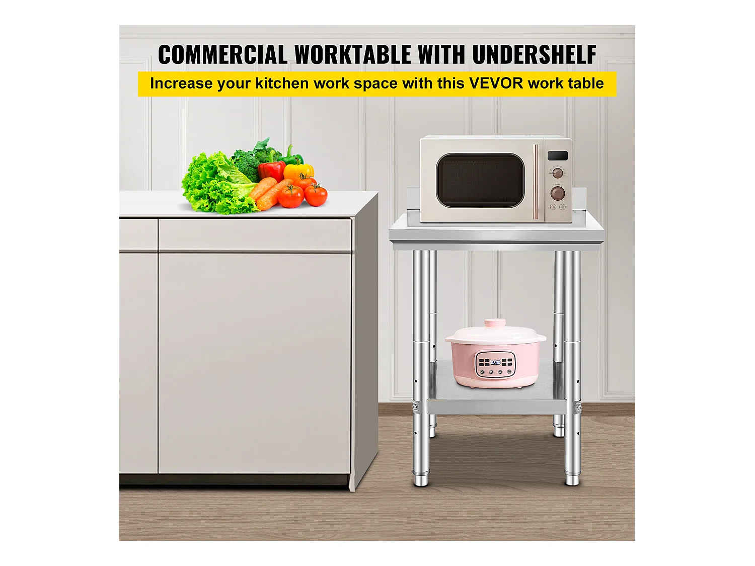 Table de Travail Cuisine en Acier Inoxydable SucceBuy, Table de Préparation des Aliments 60.96x60.96 cm