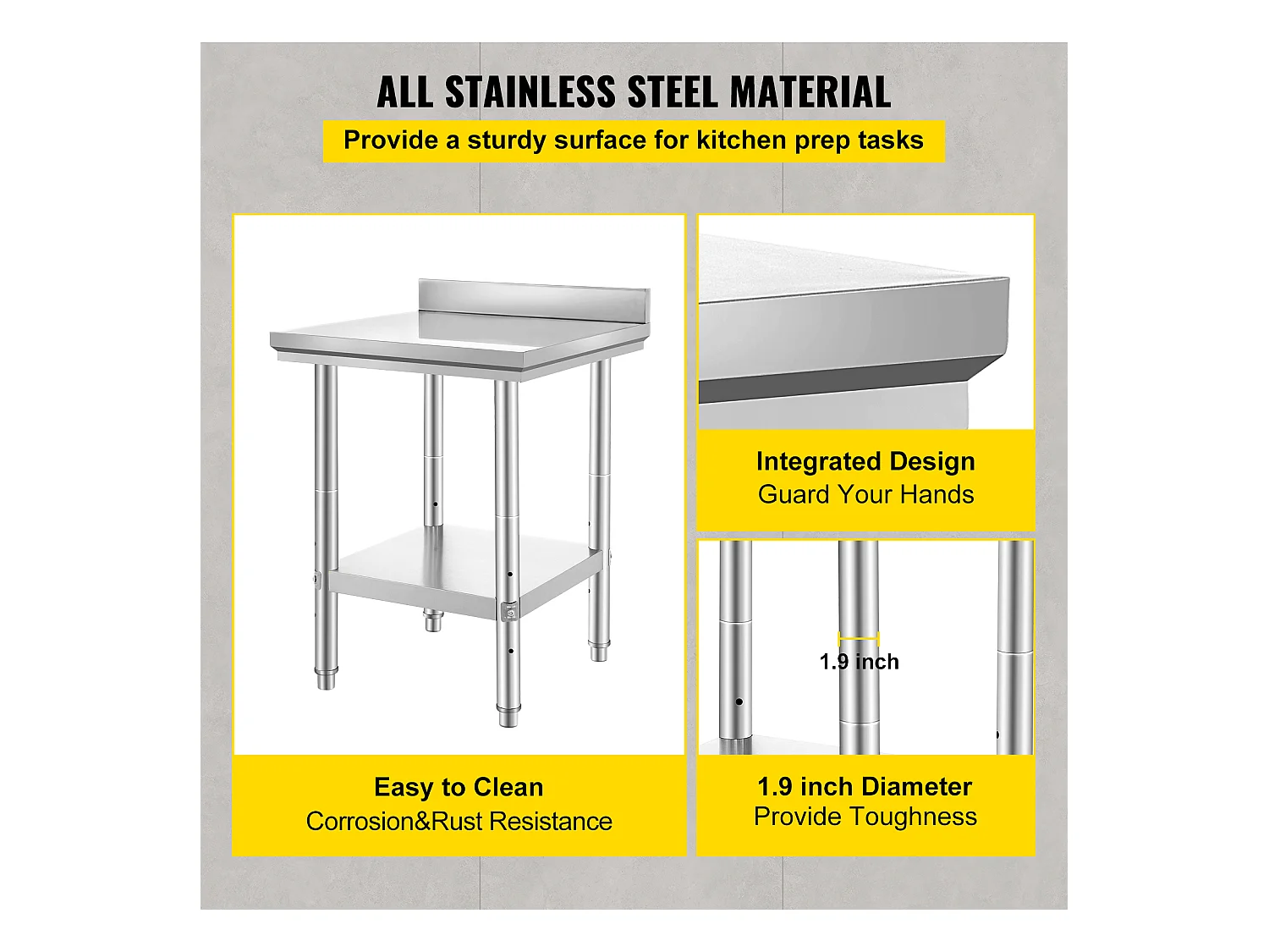 Table de Travail Cuisine en Acier Inoxydable SucceBuy, Table de Préparation des Aliments 60.96x60.96 cm