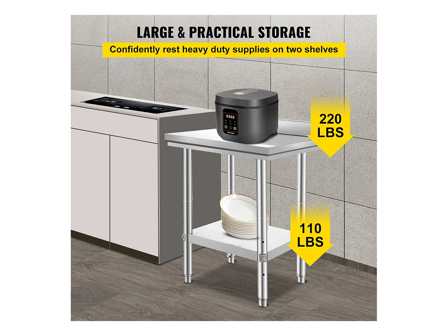 Table de Travail Cuisine en Acier Inoxydable SucceBuy, Table de Préparation des Aliments 60.96x60.96 cm