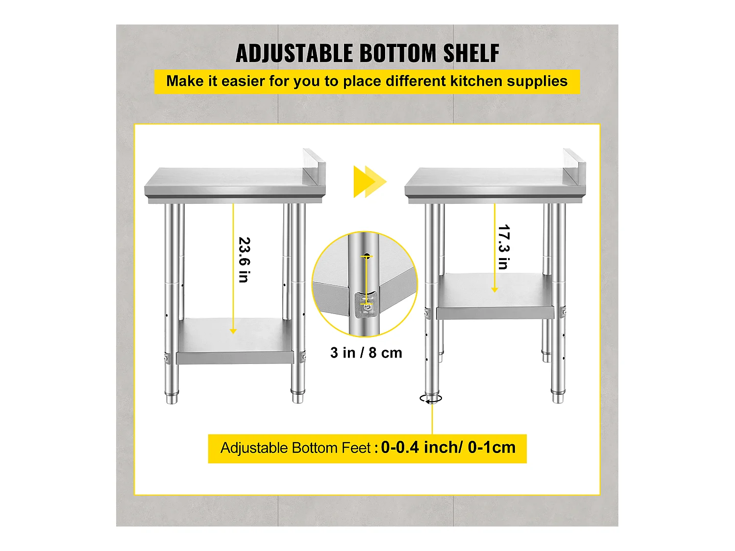 Table de Travail Cuisine en Acier Inoxydable SucceBuy, Table de Préparation des Aliments 60.96x60.96 cm