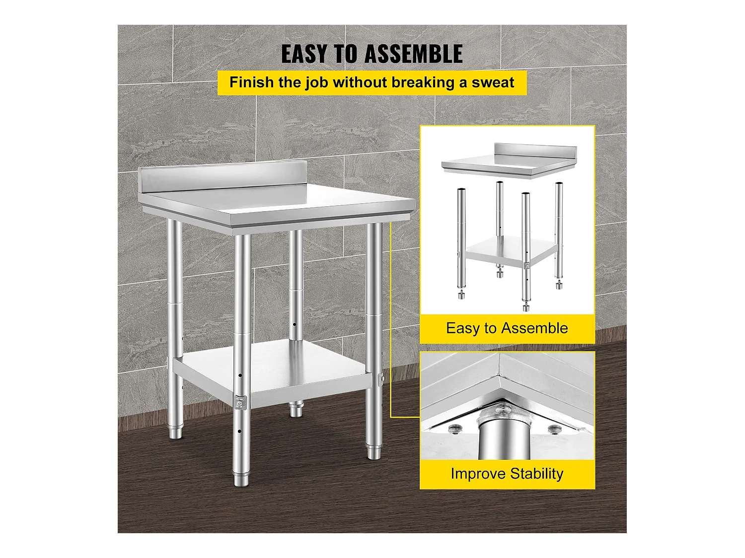 Table de Travail Cuisine en Acier Inoxydable SucceBuy, Table de Préparation des Aliments 60.96x60.96 cm