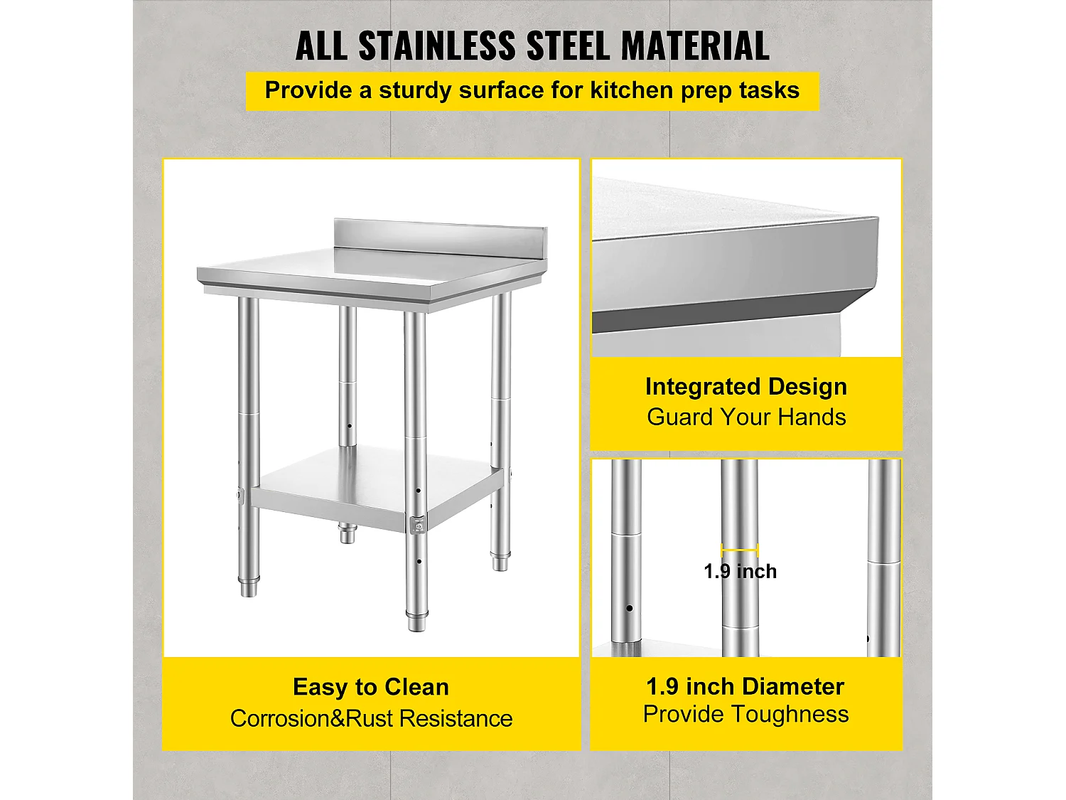 Table de Travail Cuisine en Acier Inoxydable SucceBuy, Table de Préparation des Aliments 60.96x60.96 cm