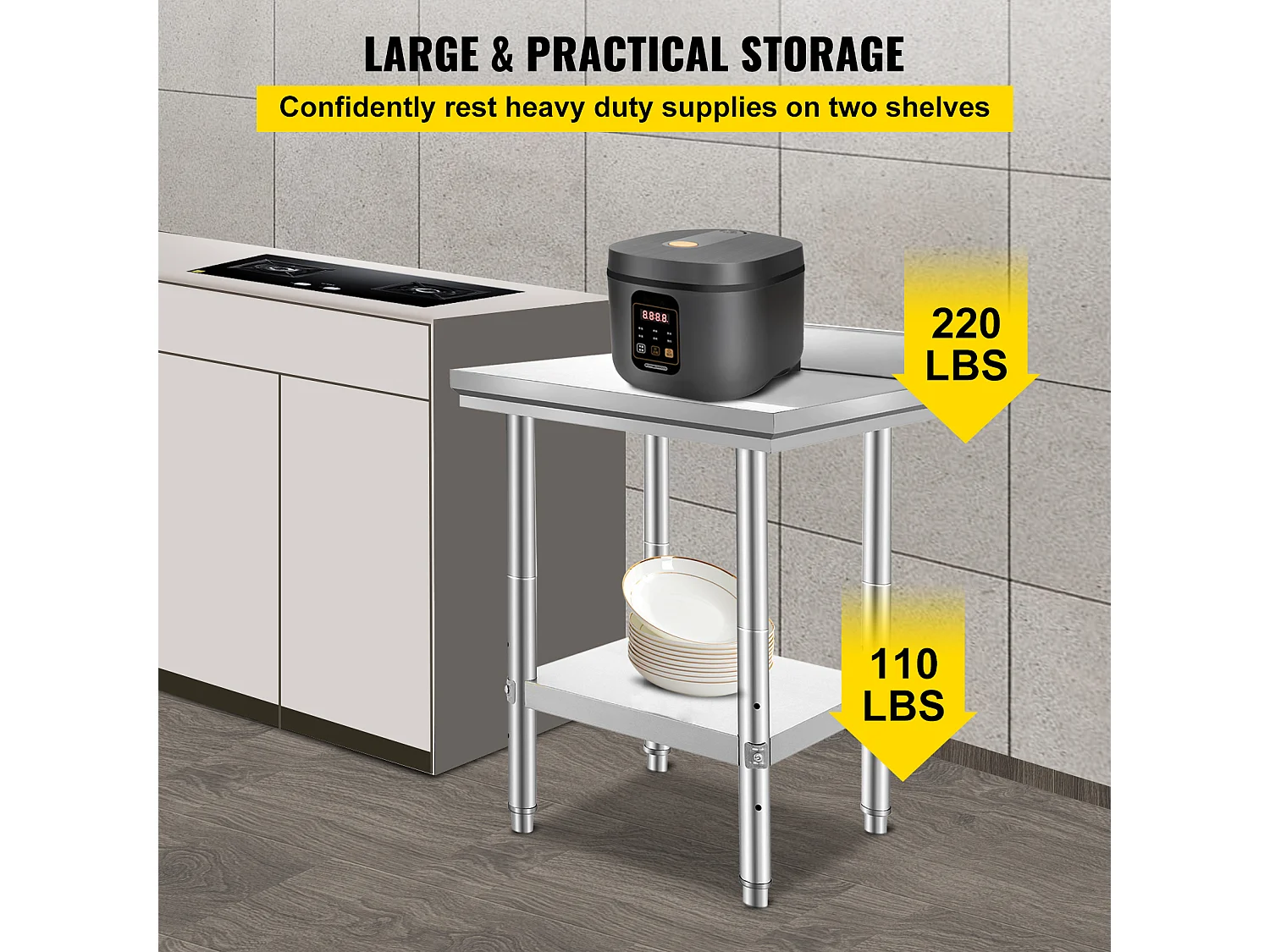 Table de Travail Cuisine en Acier Inoxydable SucceBuy, Table de Préparation des Aliments 60.96x60.96 cm