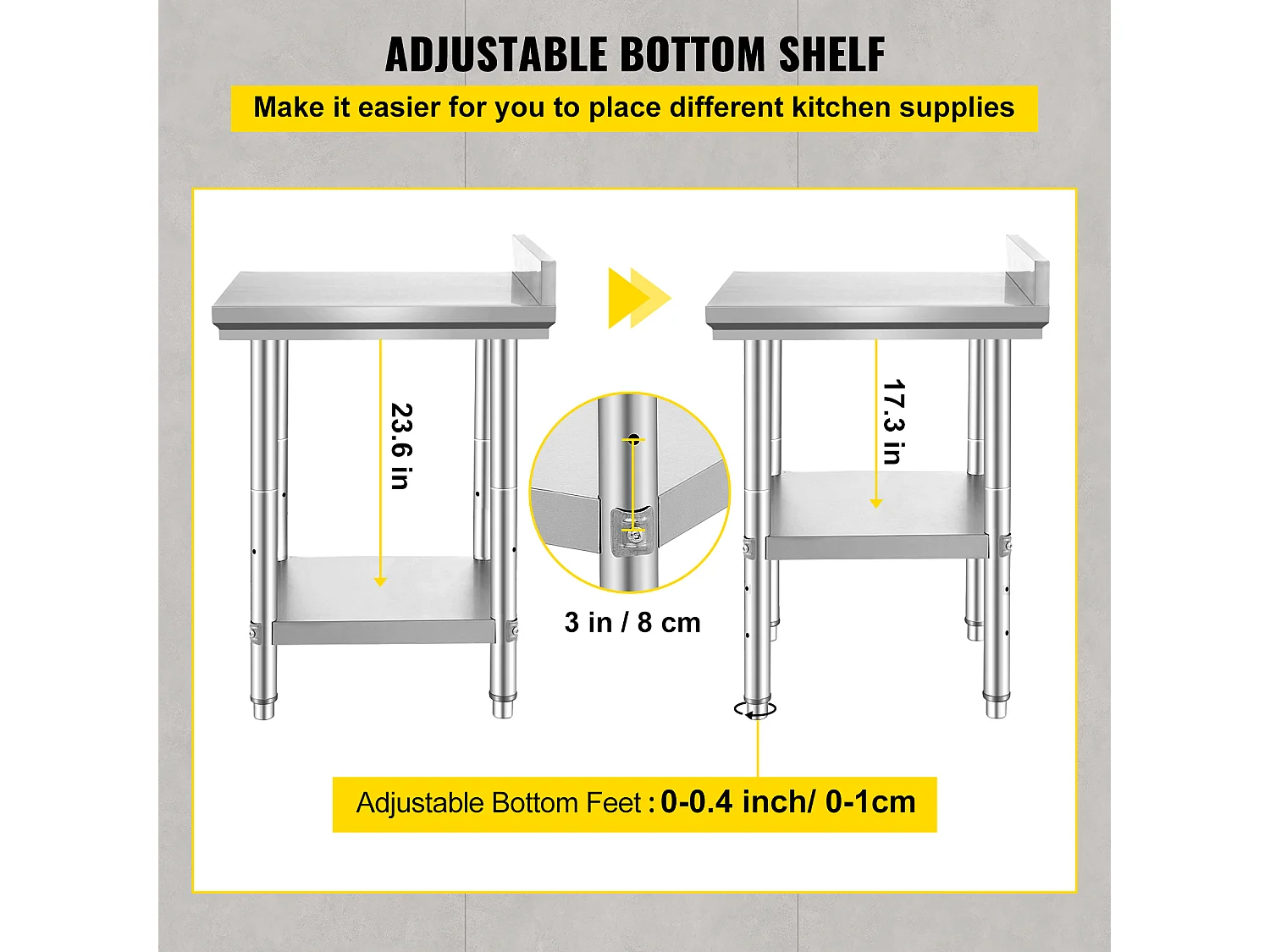 Table de Travail Cuisine en Acier Inoxydable SucceBuy, Table de Préparation des Aliments 60.96x60.96 cm