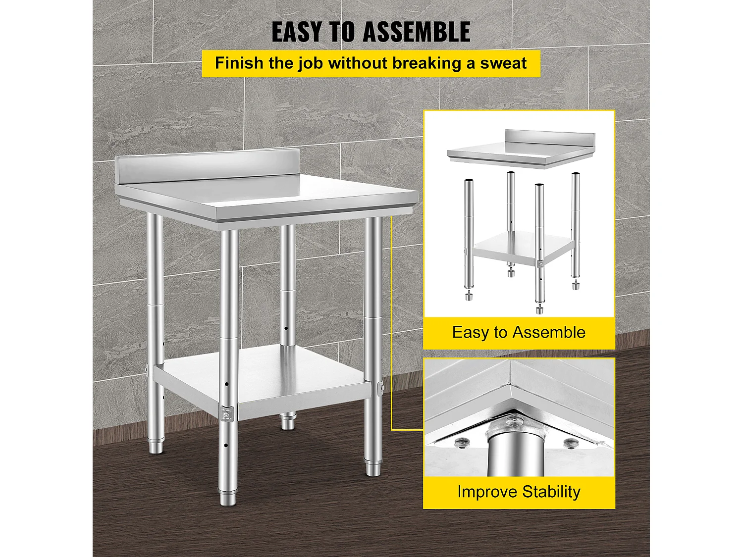 Table de Travail Cuisine en Acier Inoxydable SucceBuy, Table de Préparation des Aliments 60.96x60.96 cm