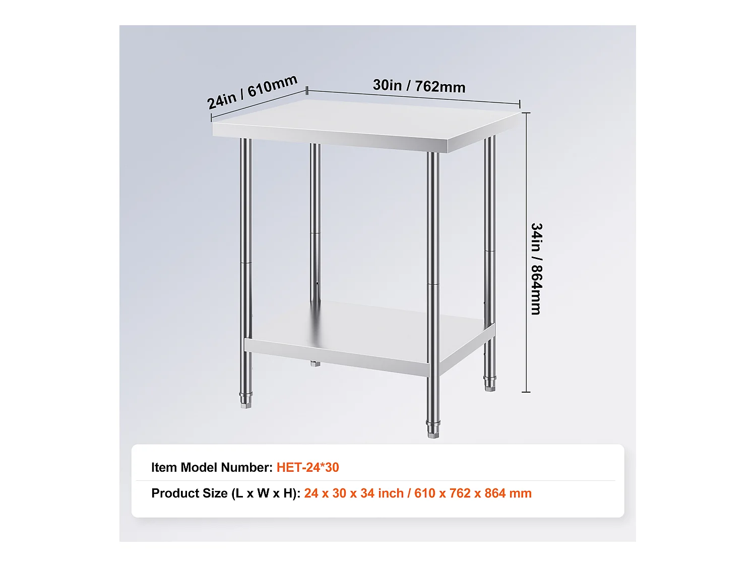 Keuken Werktafel SucceBuy 60.96x76.2x60.96 cm, Werktafel voor Voedselbereiding in Roestvrij Staal