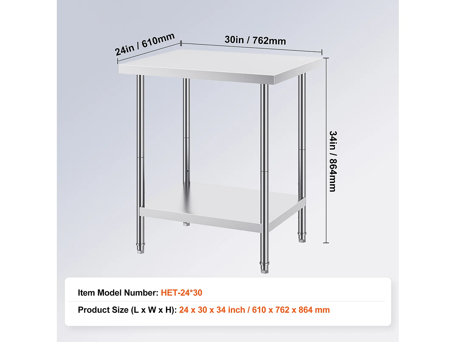 Keuken Werktafel SucceBuy 60.96x76.2x60.96 cm, Werktafel voor Voedselbereiding in Roestvrij Staal