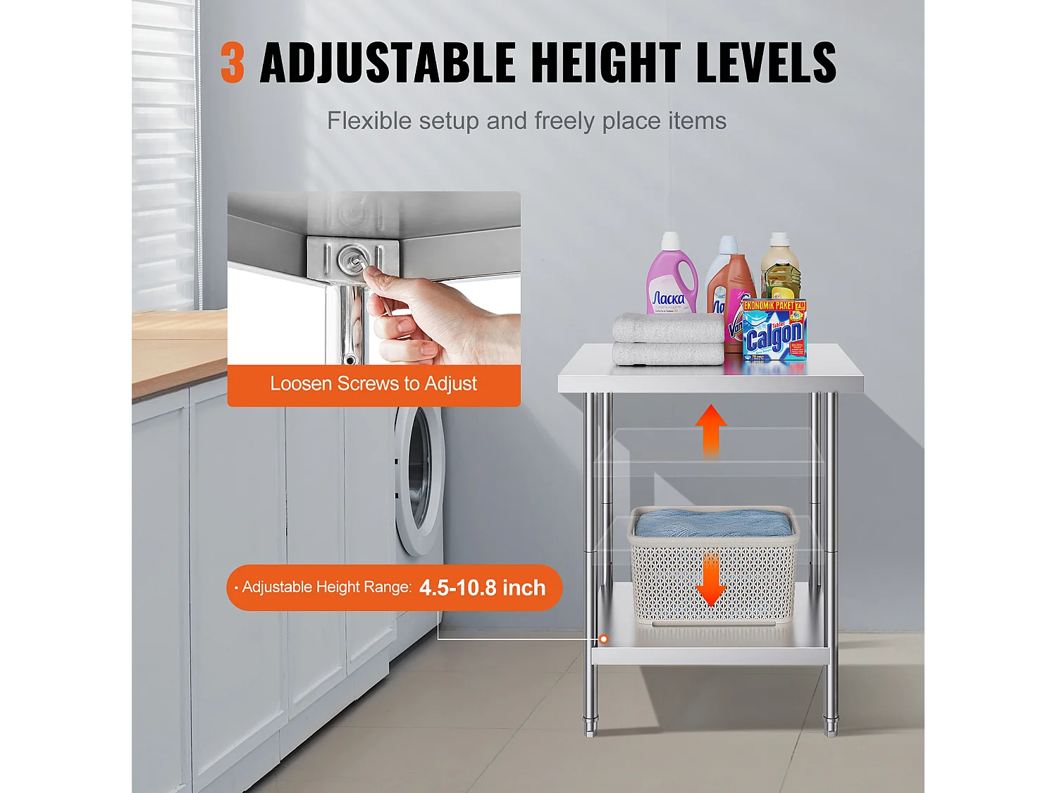 Keuken Werktafel SucceBuy 60.96x76.2x60.96 cm, Werktafel voor Voedselbereiding in Roestvrij Staal