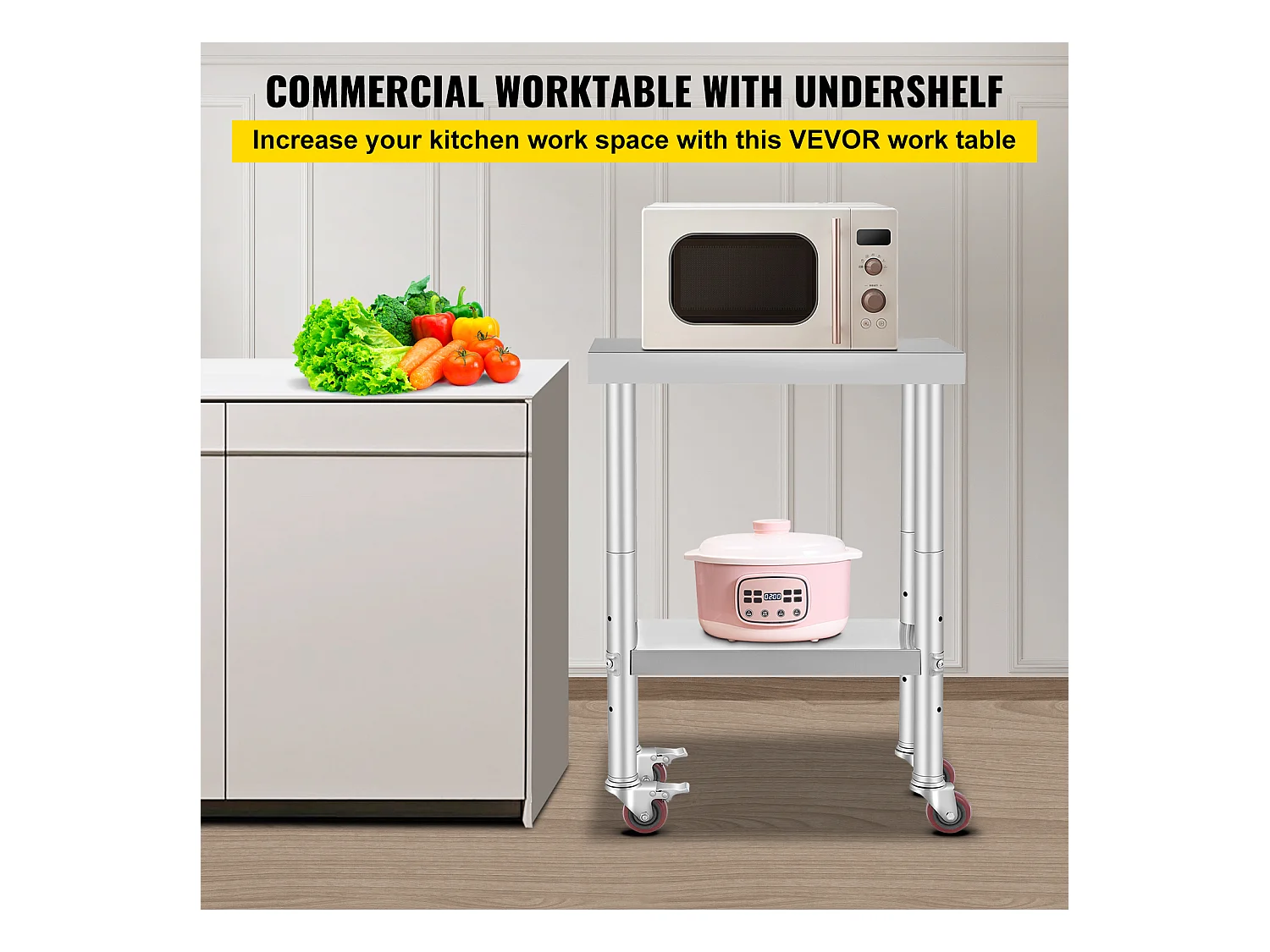 Table de Travail Cuisine SucceBuy 30.48x60.96 cm | Table de Préparation Commerciale avec 4 Roulettes