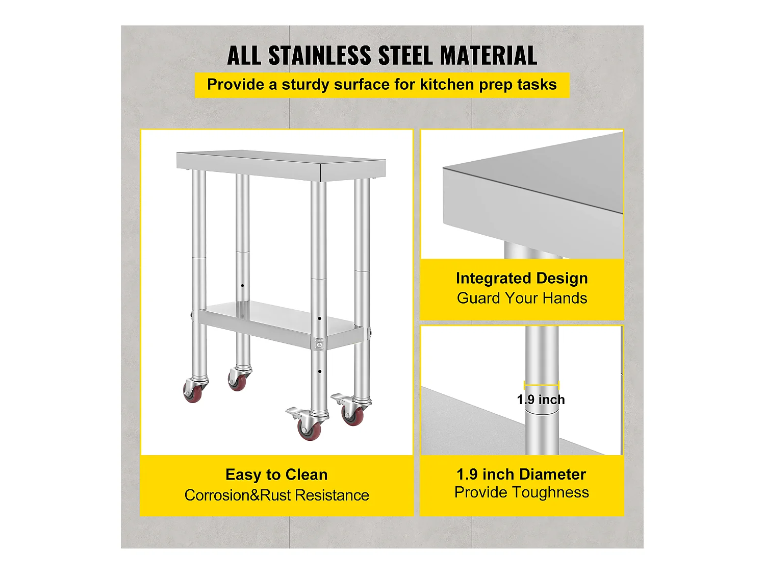 Table de Travail Cuisine SucceBuy 30.48x60.96 cm | Table de Préparation Commerciale avec 4 Roulettes
