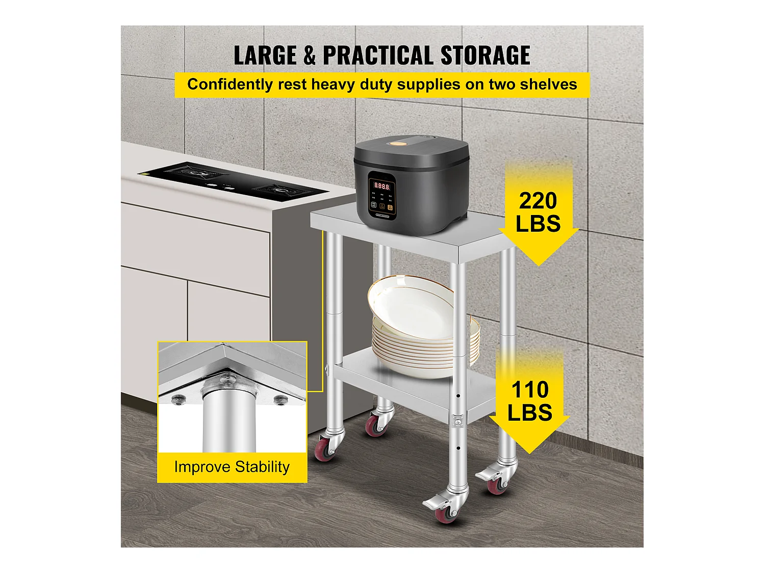 Table de Travail Cuisine SucceBuy 30.48x60.96 cm | Table de Préparation Commerciale avec 4 Roulettes