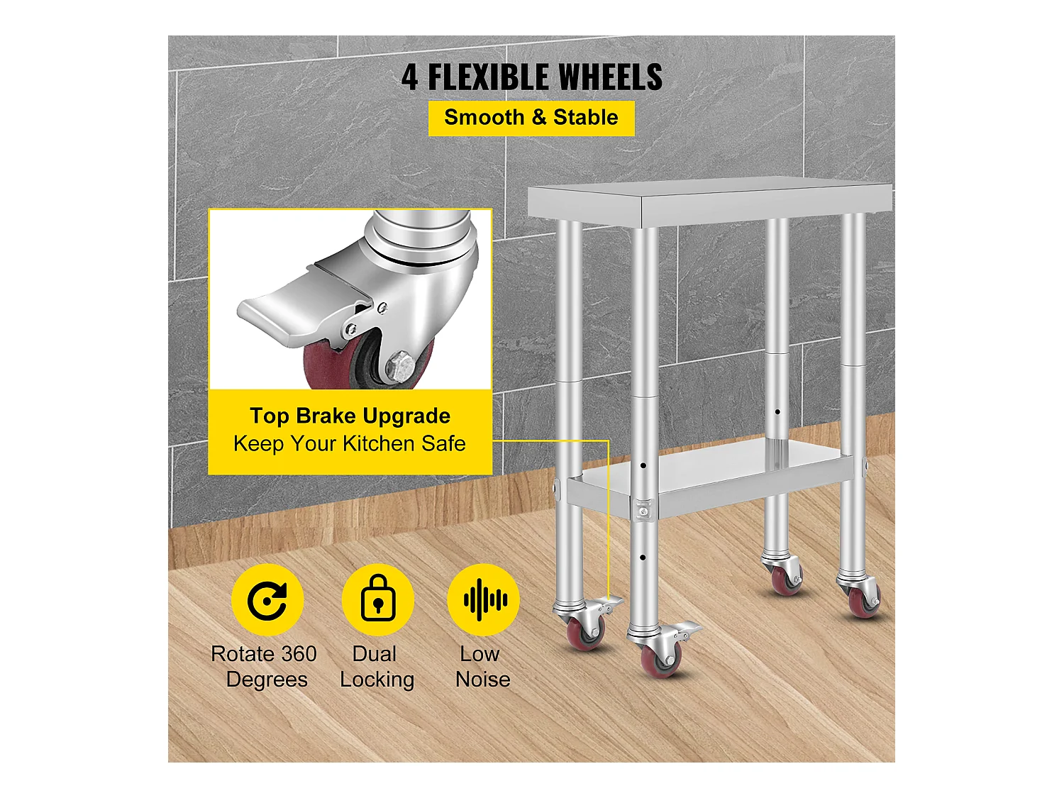 Table de Travail Cuisine SucceBuy 30.48x60.96 cm | Table de Préparation Commerciale avec 4 Roulettes