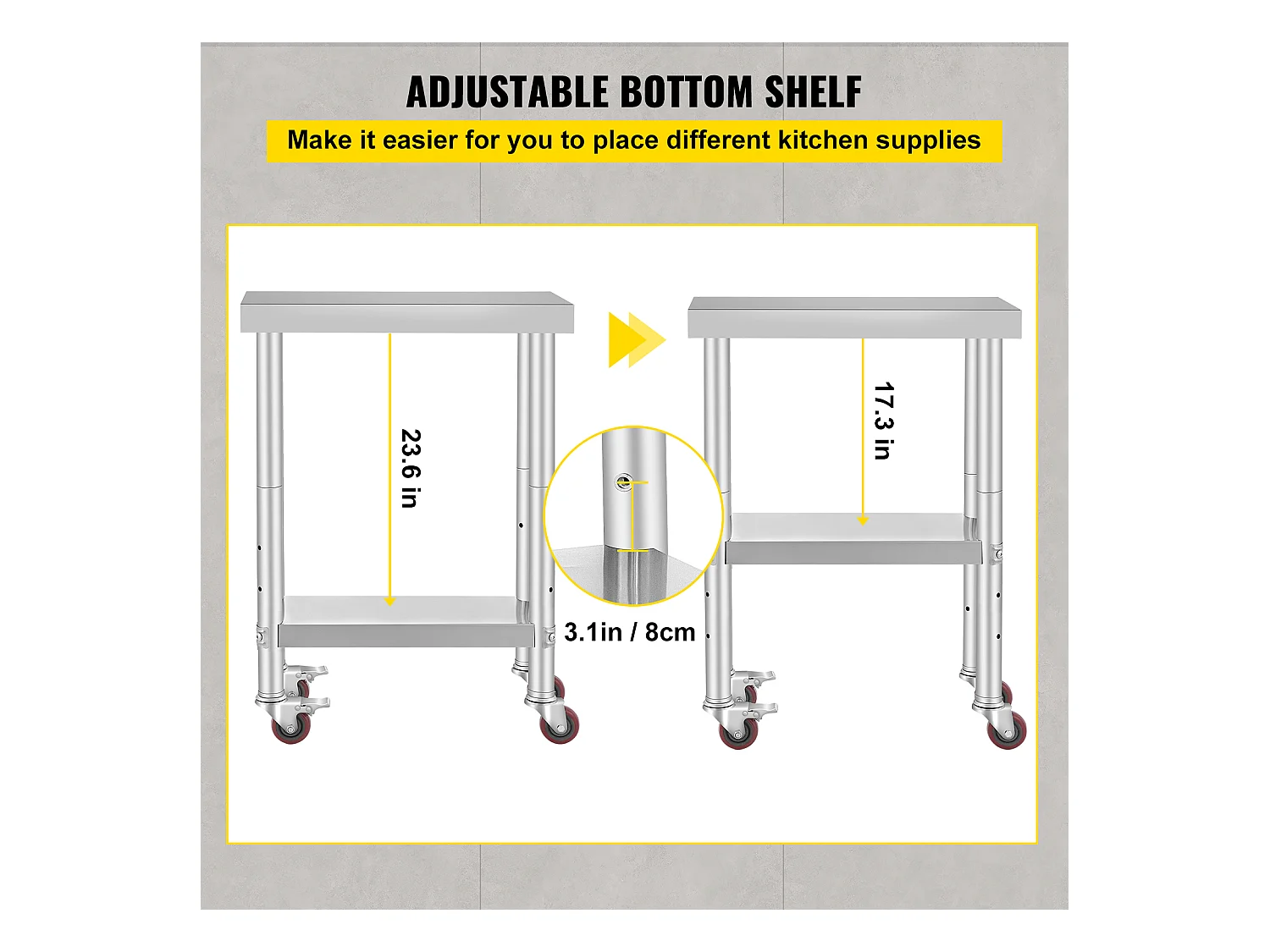 Table de Travail Cuisine SucceBuy 30.48x60.96 cm | Table de Préparation Commerciale avec 4 Roulettes