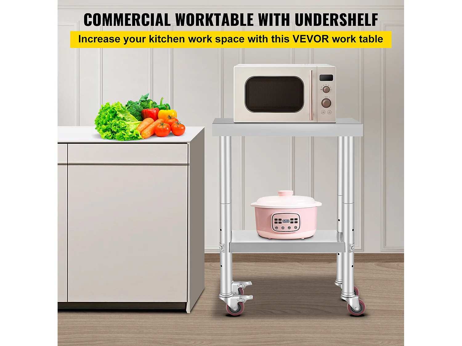 Table de Travail Cuisine SucceBuy 30.48x60.96 cm | Table de Préparation Commerciale avec 4 Roulettes