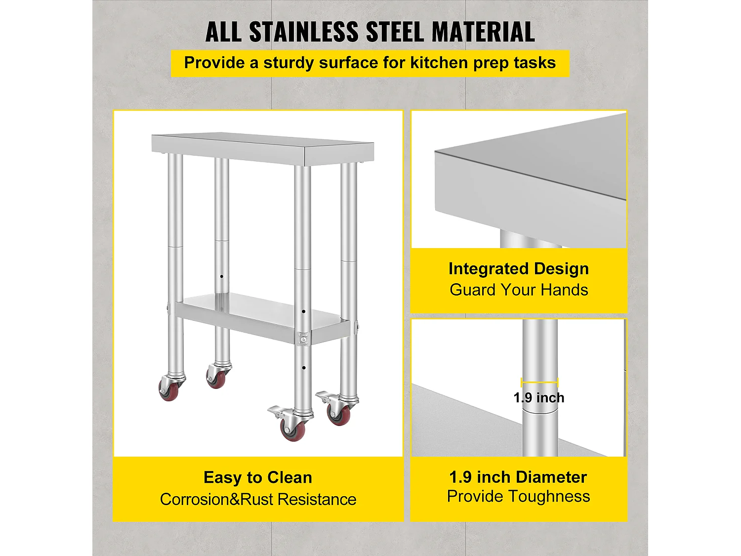 Table de Travail Cuisine SucceBuy 30.48x60.96 cm | Table de Préparation Commerciale avec 4 Roulettes