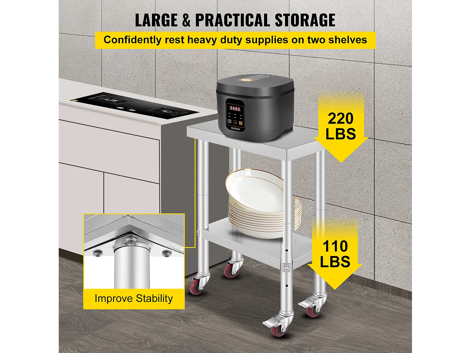 Table de Travail Cuisine SucceBuy 30.48x60.96 cm | Table de Préparation Commerciale avec 4 Roulettes
