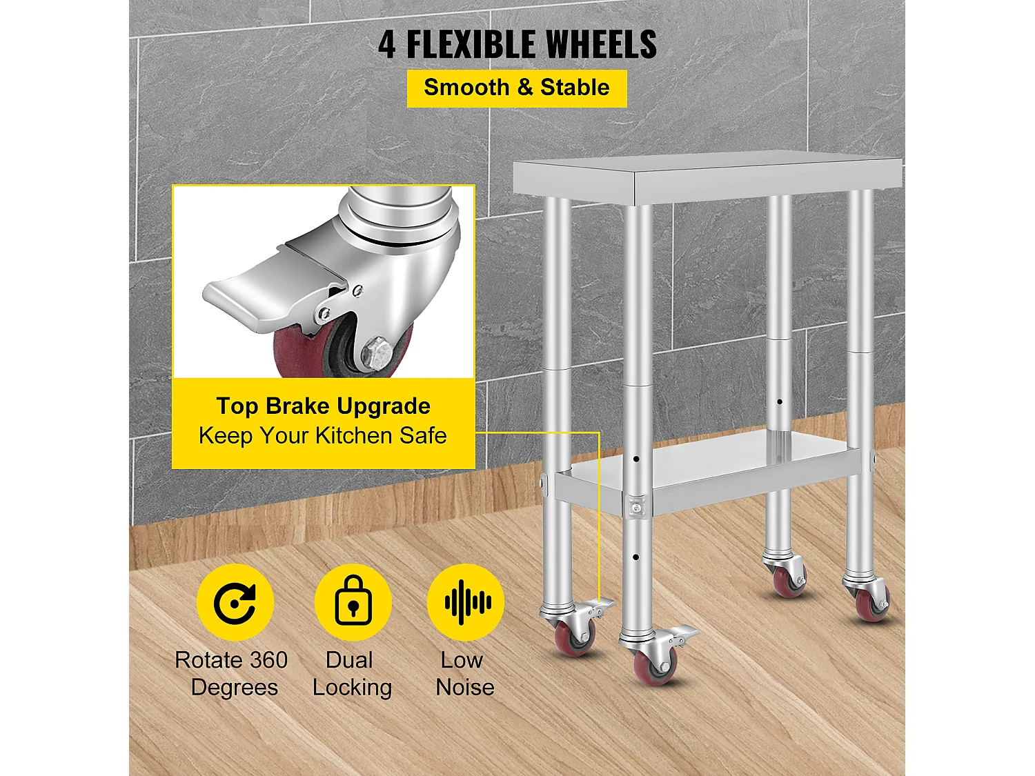 Table de Travail Cuisine SucceBuy 30.48x60.96 cm | Table de Préparation Commerciale avec 4 Roulettes