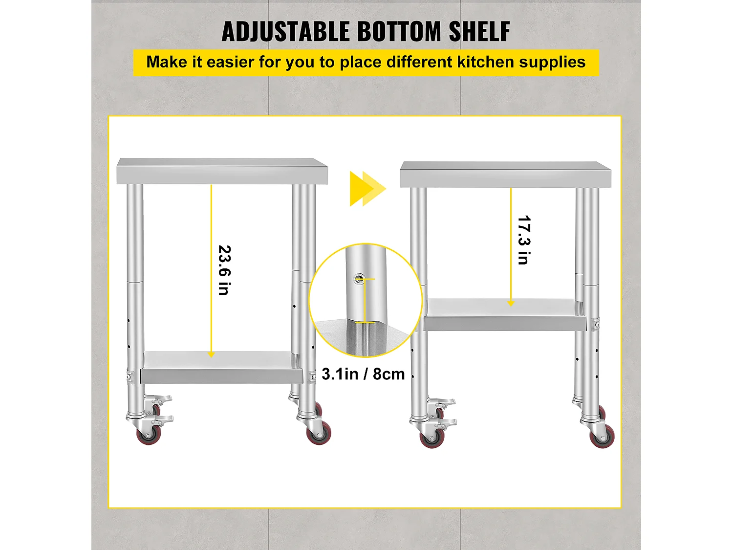 Table de Travail Cuisine SucceBuy 30.48x60.96 cm | Table de Préparation Commerciale avec 4 Roulettes