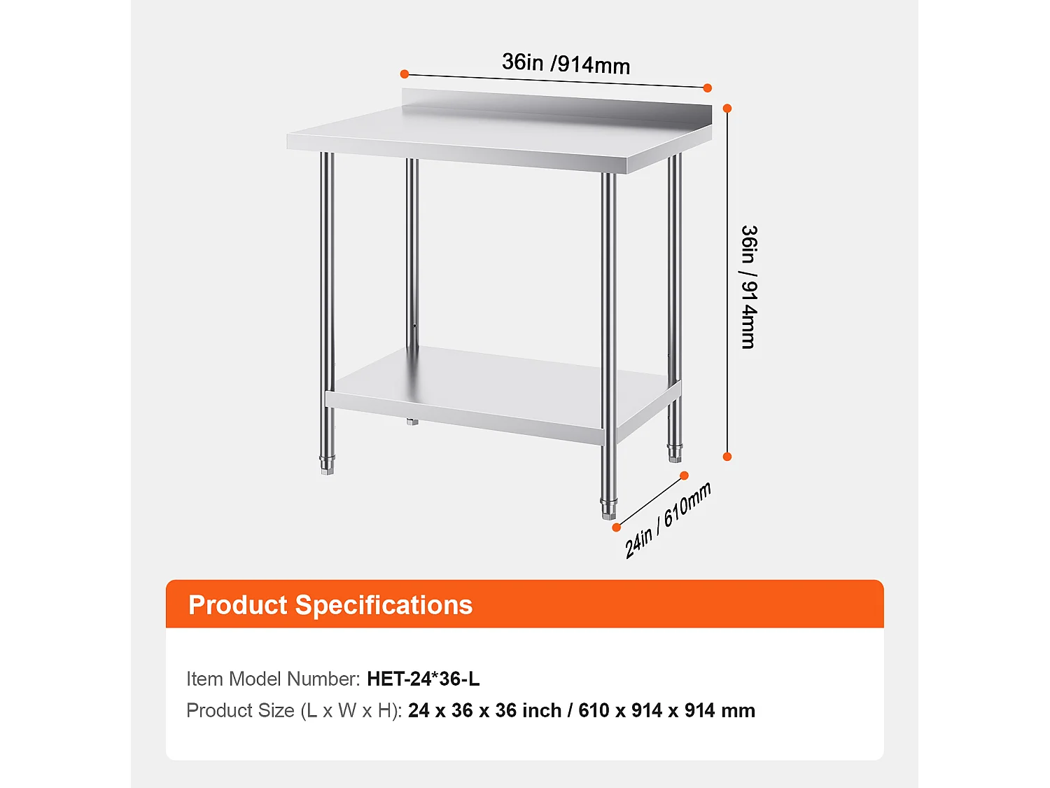 Edelstahl-Arbeitstisch SucceBuy, Lebensmittelzubereitungstisch für die Gewerbliche Küche, 91,4 x 61 cm