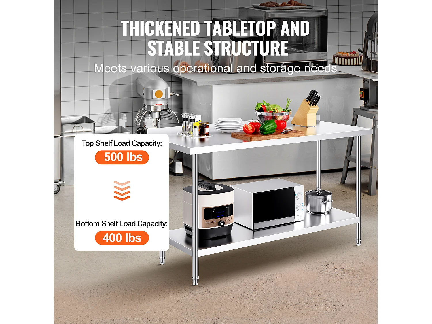 Table de Travail Cuisine SucceBuy, Table de Travail en Acier Inoxydable 60.96x152.4 cm, Commerciale