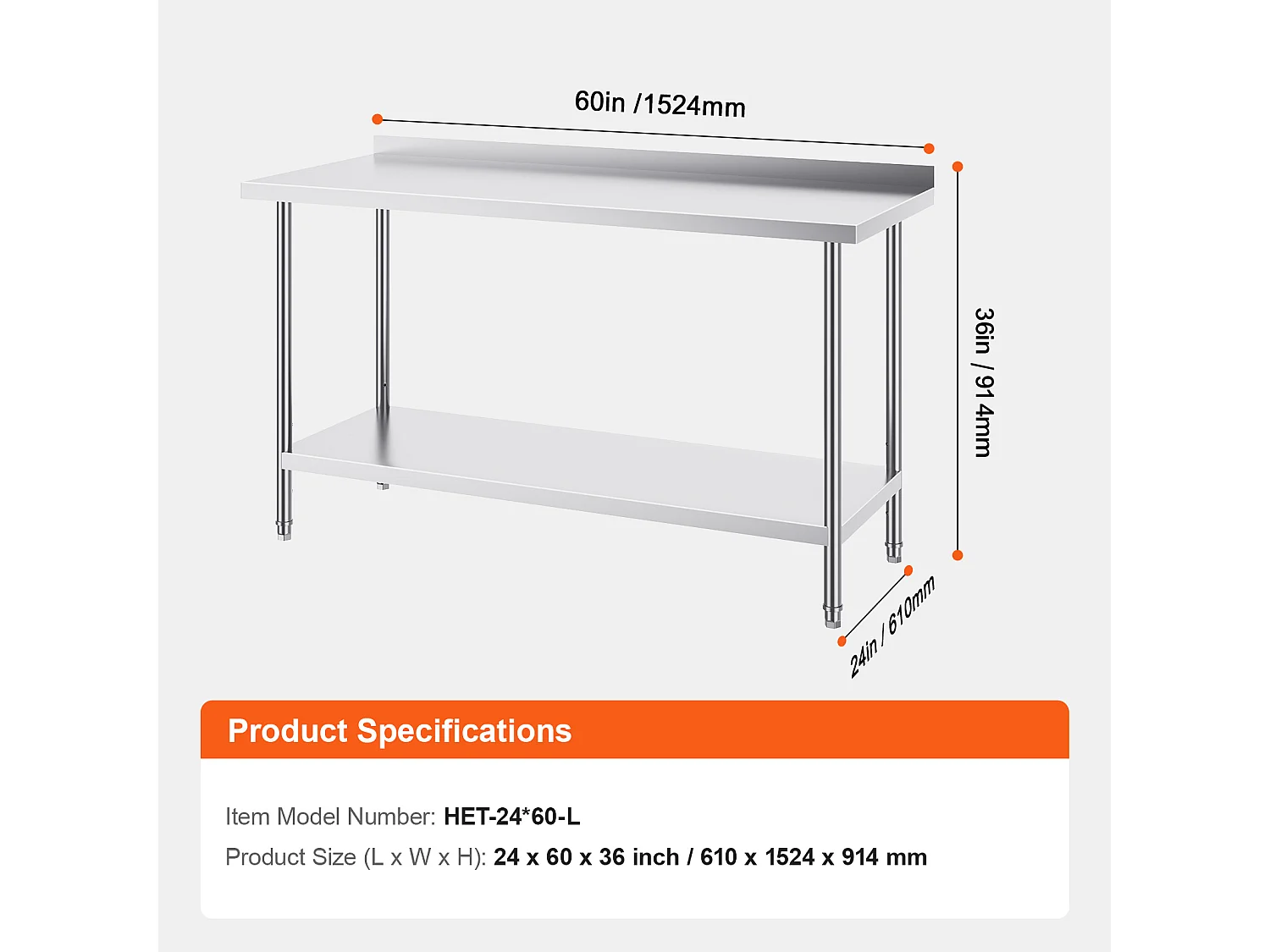 Table de Travail Cuisine SucceBuy, Table de Travail en Acier Inoxydable 60.96x152.4 cm, Commerciale