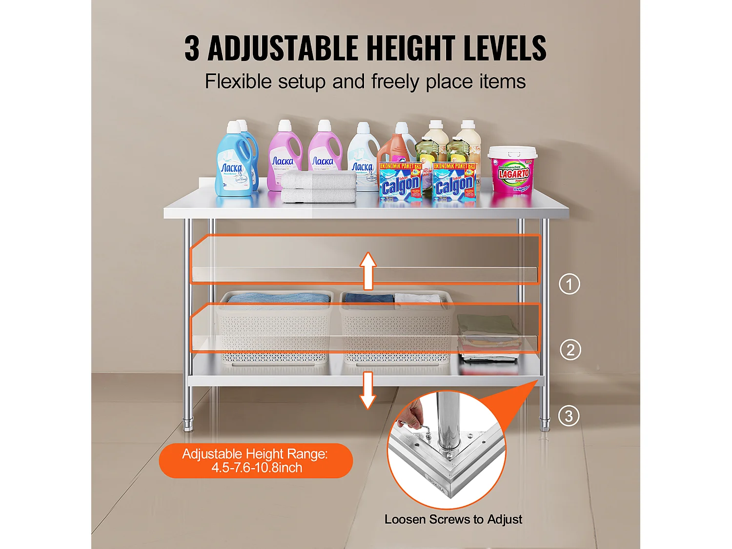 Table de Travail Cuisine SucceBuy, Table de Travail en Acier Inoxydable 60.96x152.4 cm, Commerciale