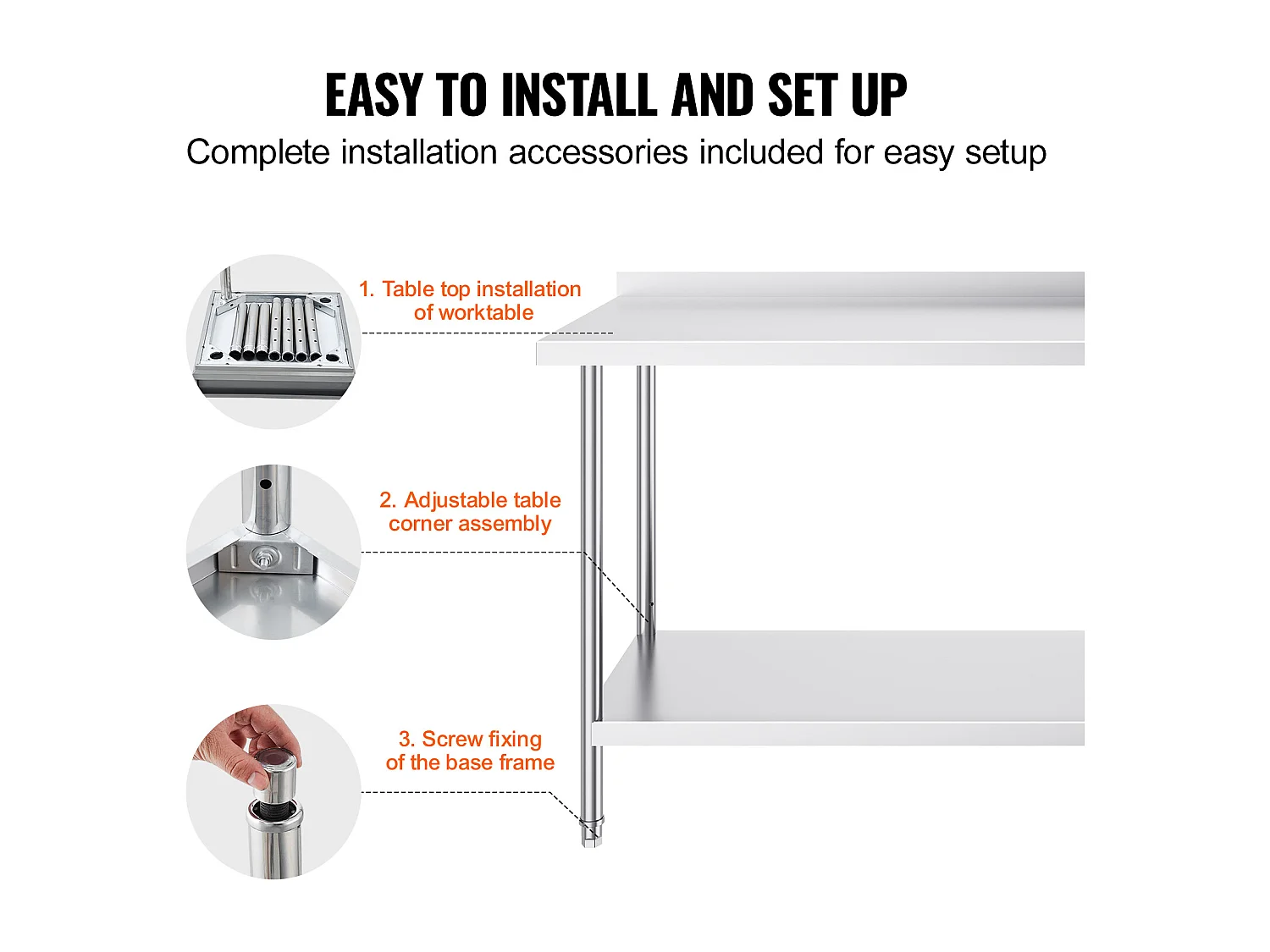 Table de Travail Cuisine SucceBuy, Table de Travail en Acier Inoxydable 60.96x152.4 cm, Commerciale