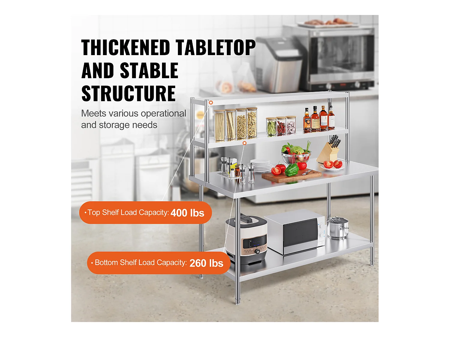 Table de Travail Double à 2 Niveaux SucceBuy, 305 x 1524 mm en Acier, Inoxydable pour Table de Préparation