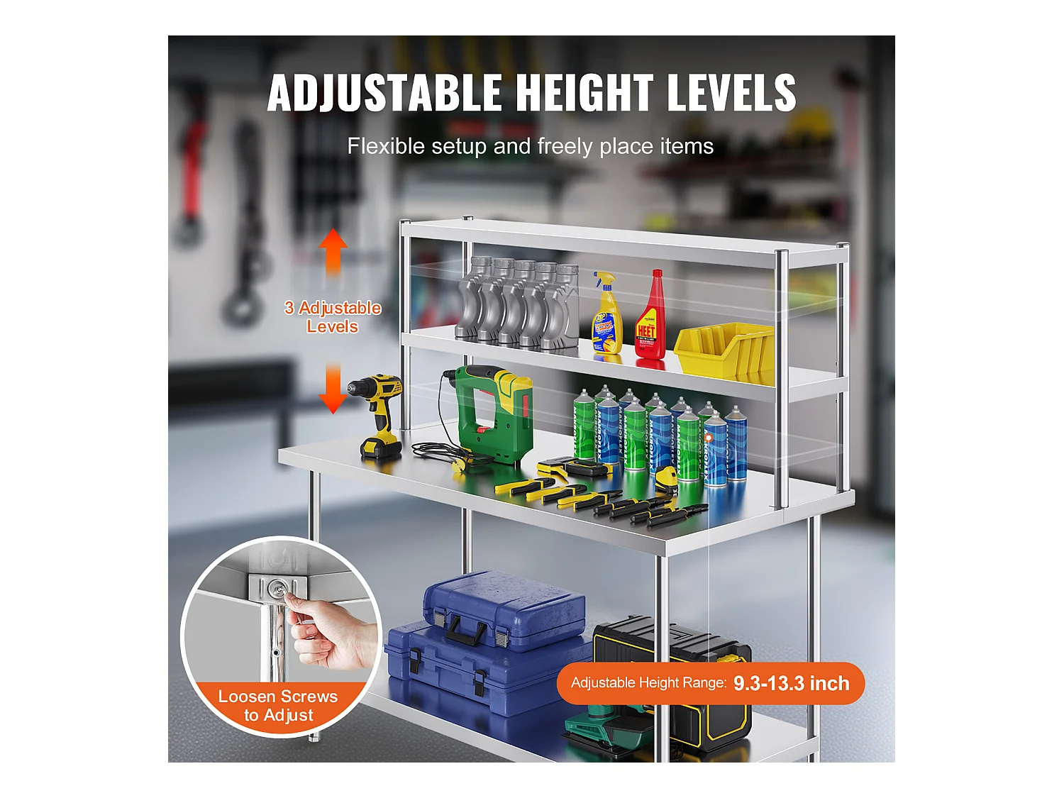 Table de Travail Double à 2 Niveaux SucceBuy, 305 x 1524 mm en Acier, Inoxydable pour Table de Préparation