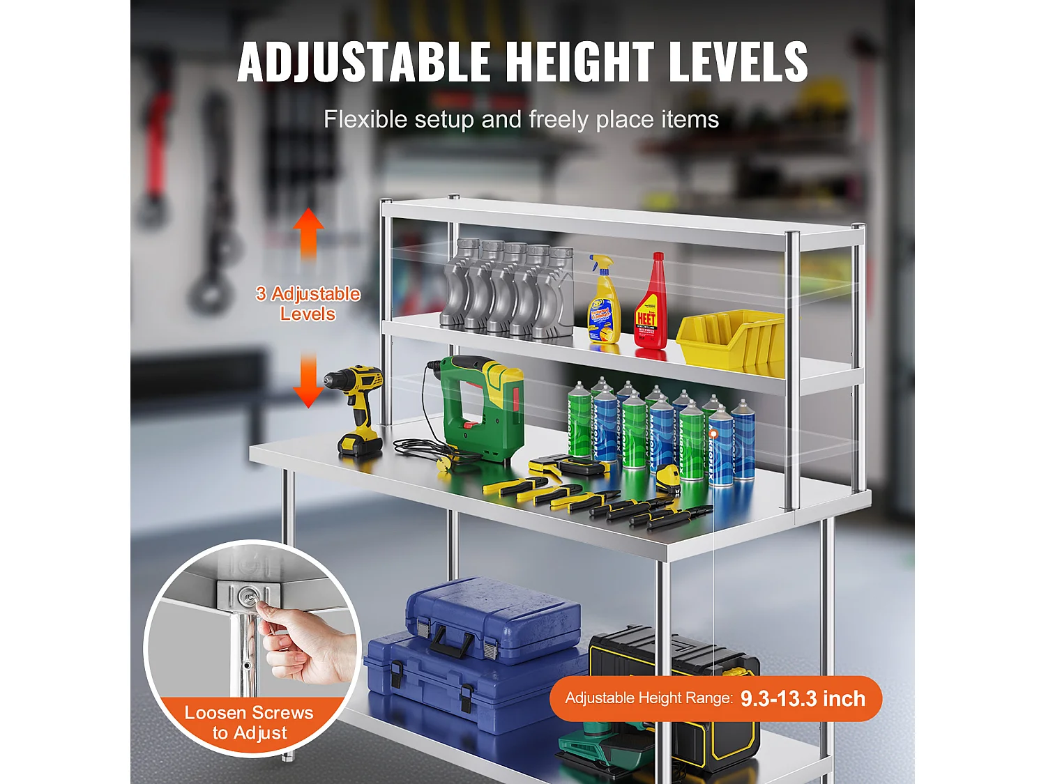 Podwójny Stół Roboczy z 2 Poziomami SucceBuy, 305 x 1524 mm ze Stali Nierdzewnej do Stołu Przygotowawczego