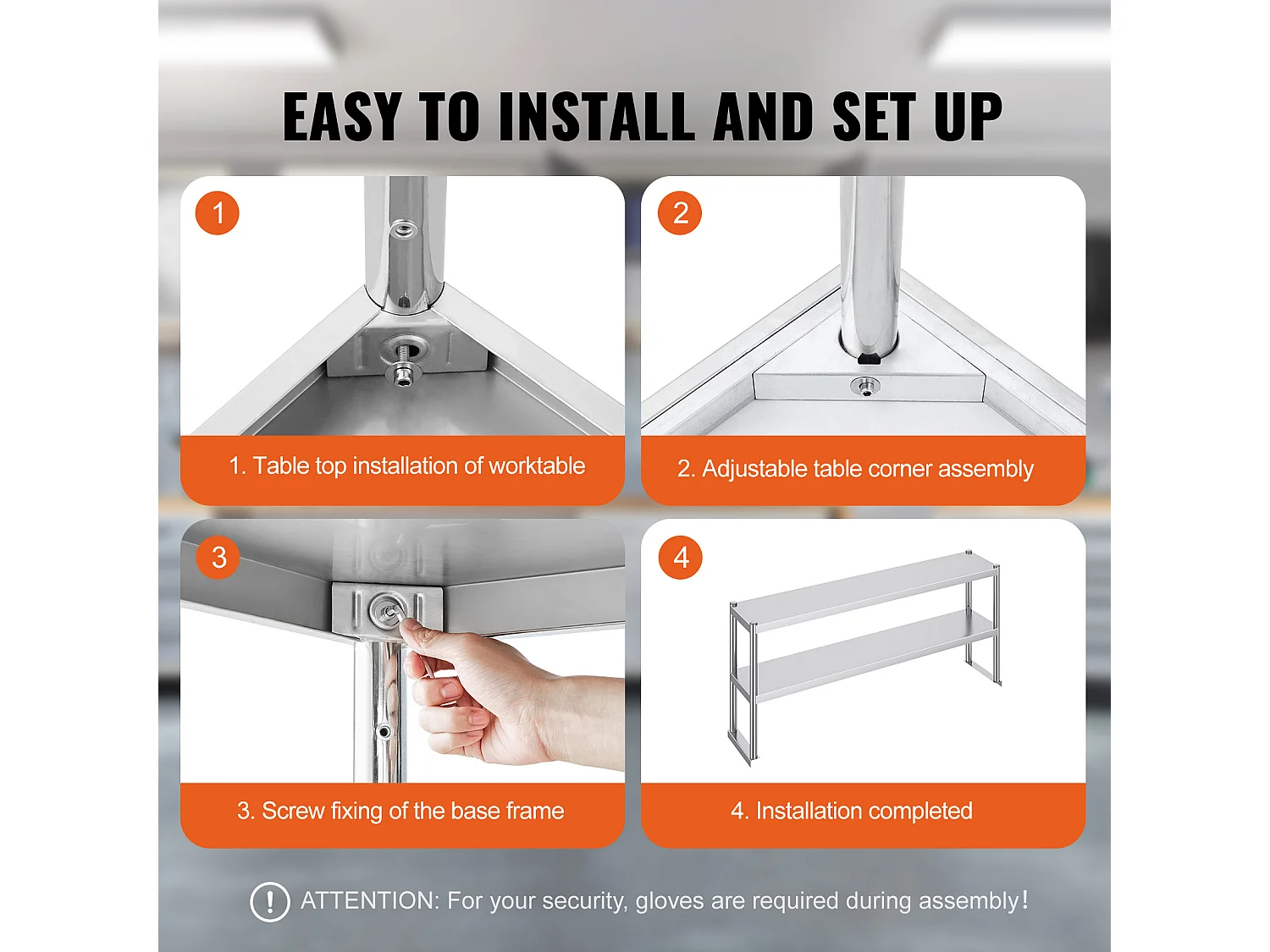 Podwójny Stół Roboczy z 2 Poziomami SucceBuy, 305 x 1524 mm ze Stali Nierdzewnej do Stołu Przygotowawczego
