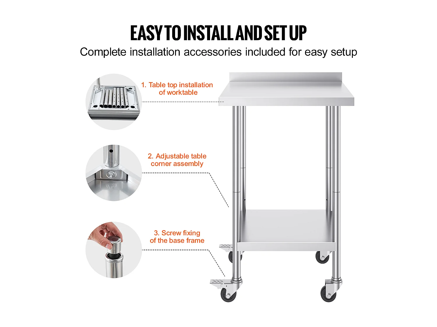 Edelstahl-Arbeitstisch SucceBuy, 61 x 61 cm, Kommerzieller Speisenzubereitungstisch mit Rollen