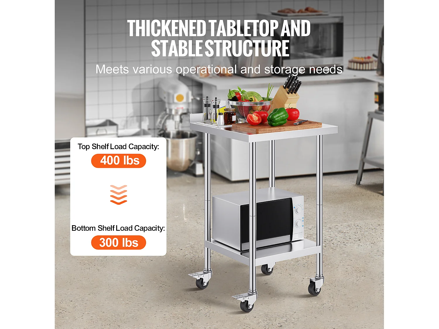 Table de Travail en Acier Inoxydable SucceBuy, 61 x 61 cm, Table de Préparation Alimentaire Commerciale avec Roulettes