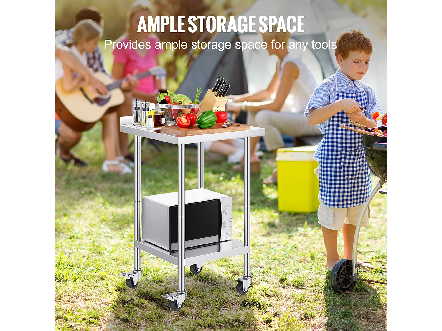 Table de Travail en Acier Inoxydable SucceBuy, 61 x 61 cm, Table de Préparation Alimentaire Commerciale avec Roulettes