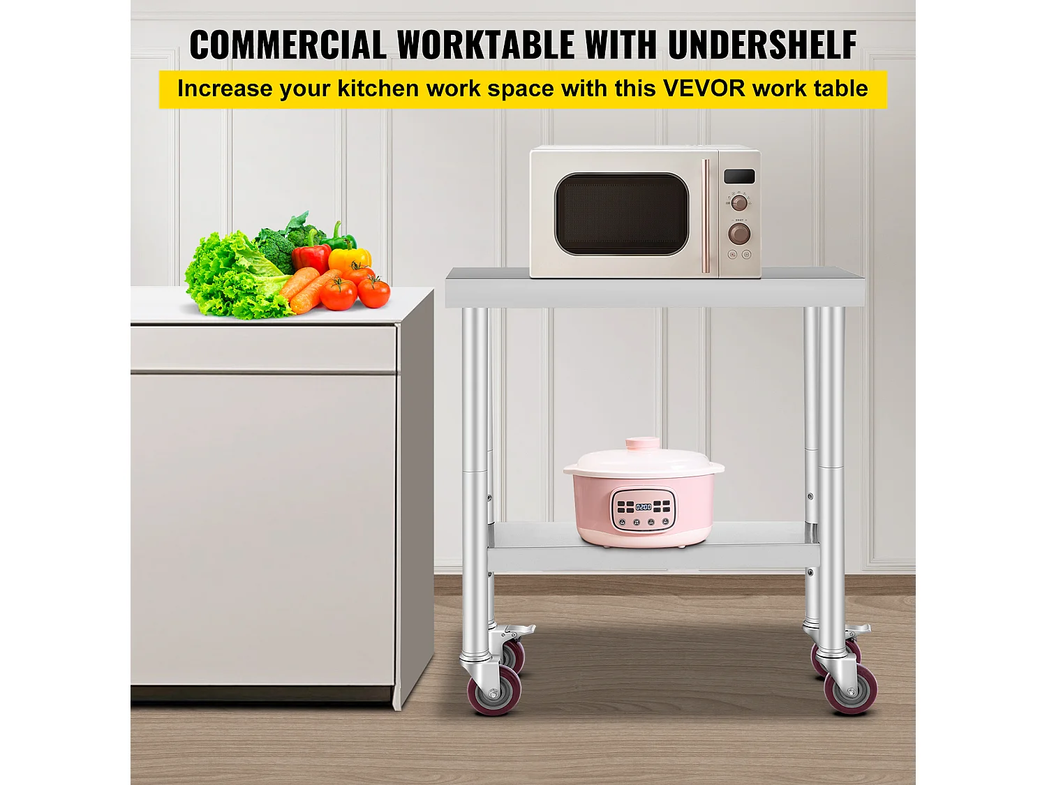 Koch Arbeitsplatte SucceBuy 76.2x30.48 cm mit 4 Rollen, Gewerbliche Zubereitungsplatte aus Edelstahl