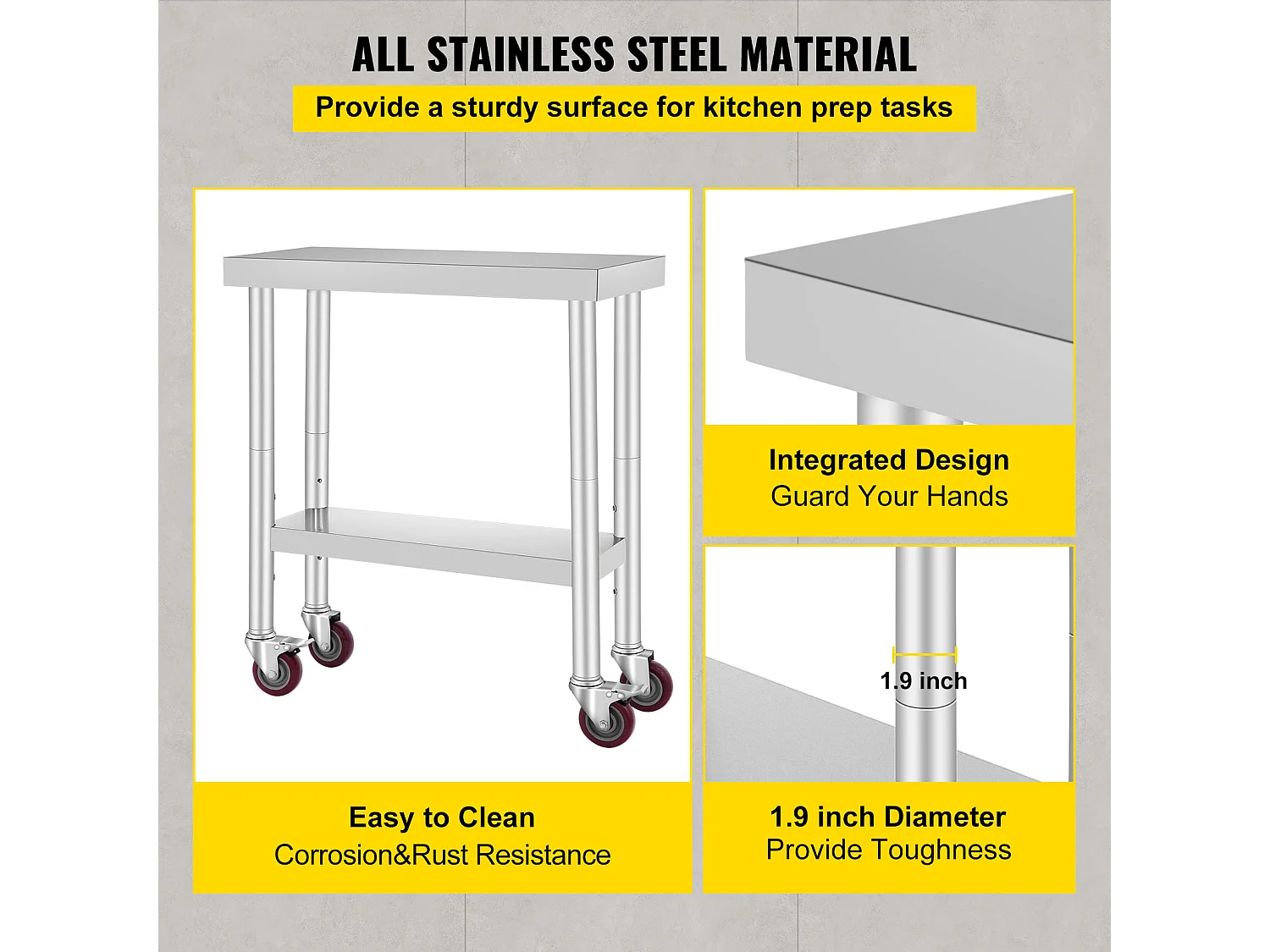 Koch Arbeitsplatte SucceBuy 76.2x30.48 cm mit 4 Rollen, Gewerbliche Zubereitungsplatte aus Edelstahl
