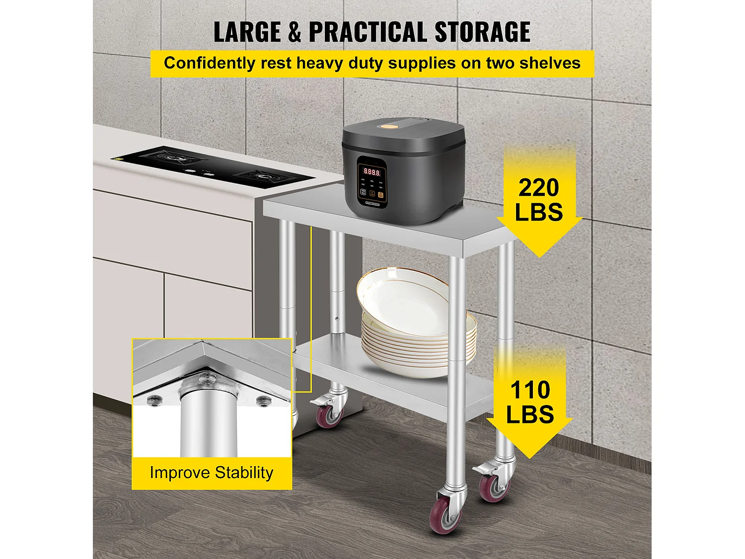 Koch Arbeitsplatte SucceBuy 76.2x30.48 cm mit 4 Rollen, Gewerbliche Zubereitungsplatte aus Edelstahl