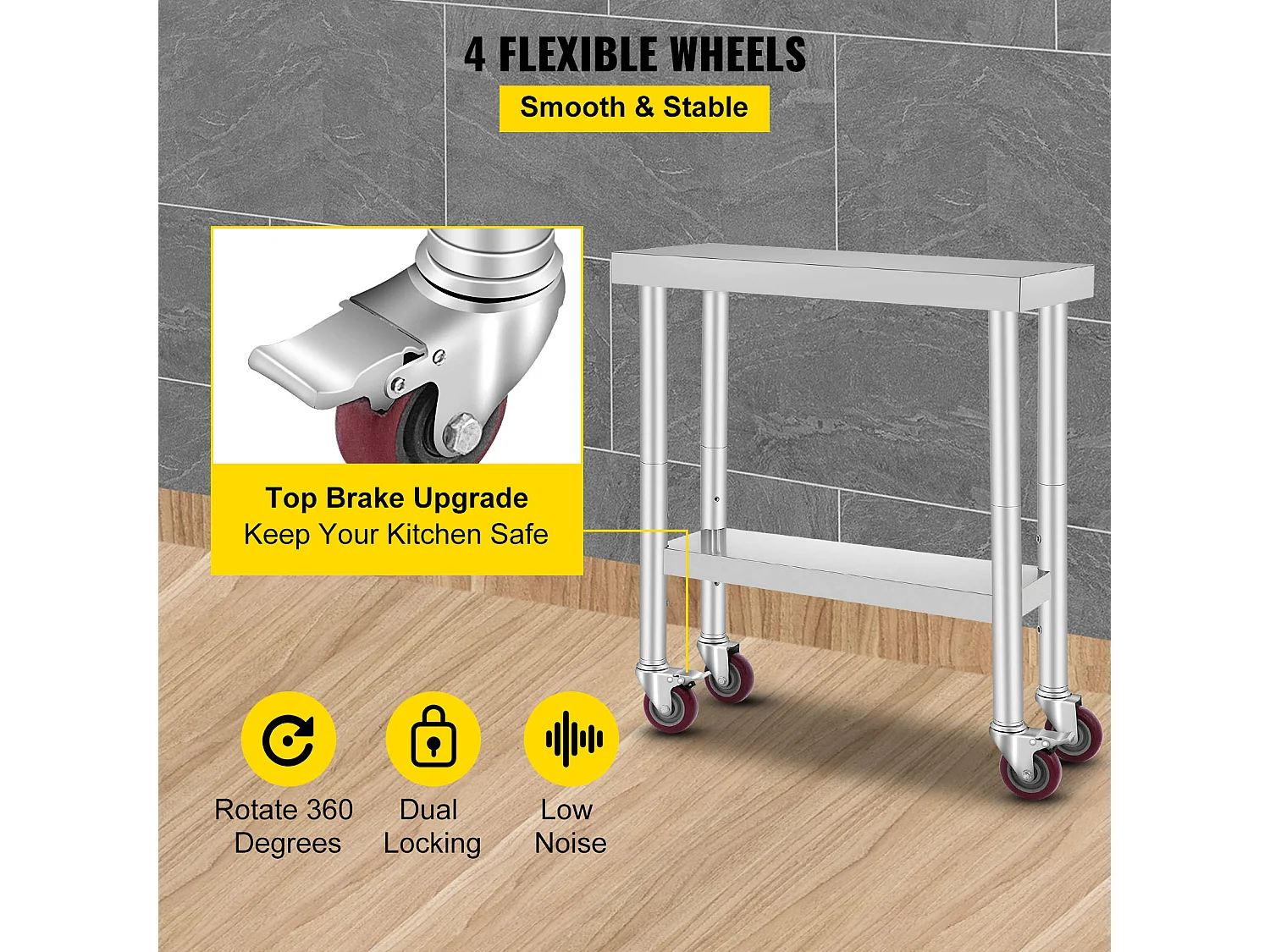 Koch Arbeitsplatte SucceBuy 76.2x30.48 cm mit 4 Rollen, Gewerbliche Zubereitungsplatte aus Edelstahl