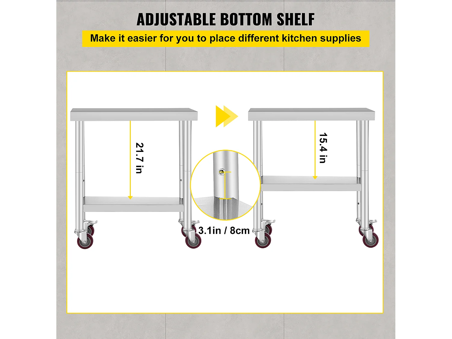 Koch Arbeitsplatte SucceBuy 76.2x30.48 cm mit 4 Rollen, Gewerbliche Zubereitungsplatte aus Edelstahl