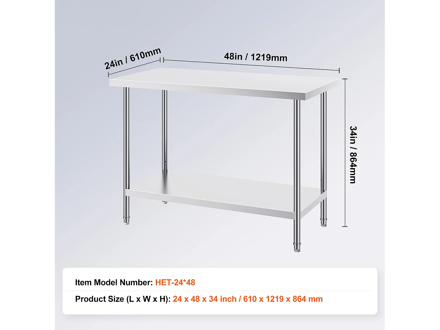 Table de Travail en Acier Inoxydable SucceBuy, 610 x 1219 x 864 mm, Poste de Travail Alimentaire Commercial